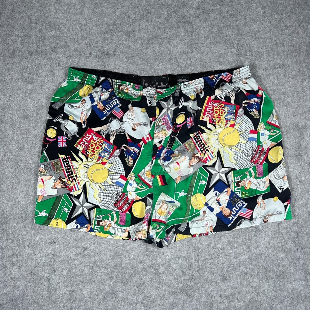 Nicole Miller Boxer Shorts Mens Medium Multicolor‎ 1991 Tennis Novelty Silk